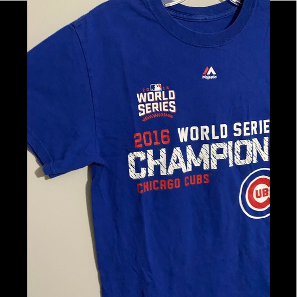 Majestic MLB Chicago Cubs 2015 World Series Short Sleeve Blue T-Shirt - Picture 1 of 5